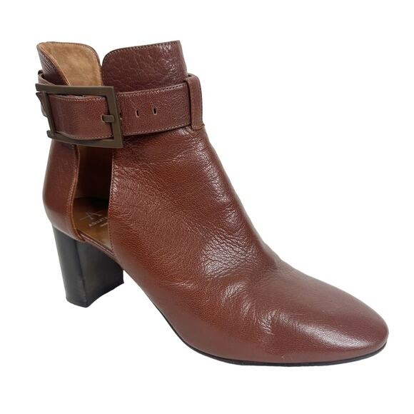 Aquatalia Size 7.5 Brown Leather Cut Out Heeled Ankle Booties - Picture 1 of 11